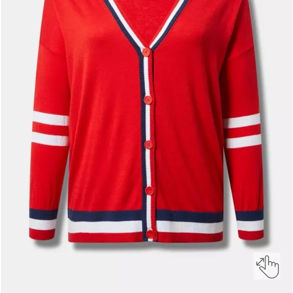 Torrid Red Cardigan with Striped Accents